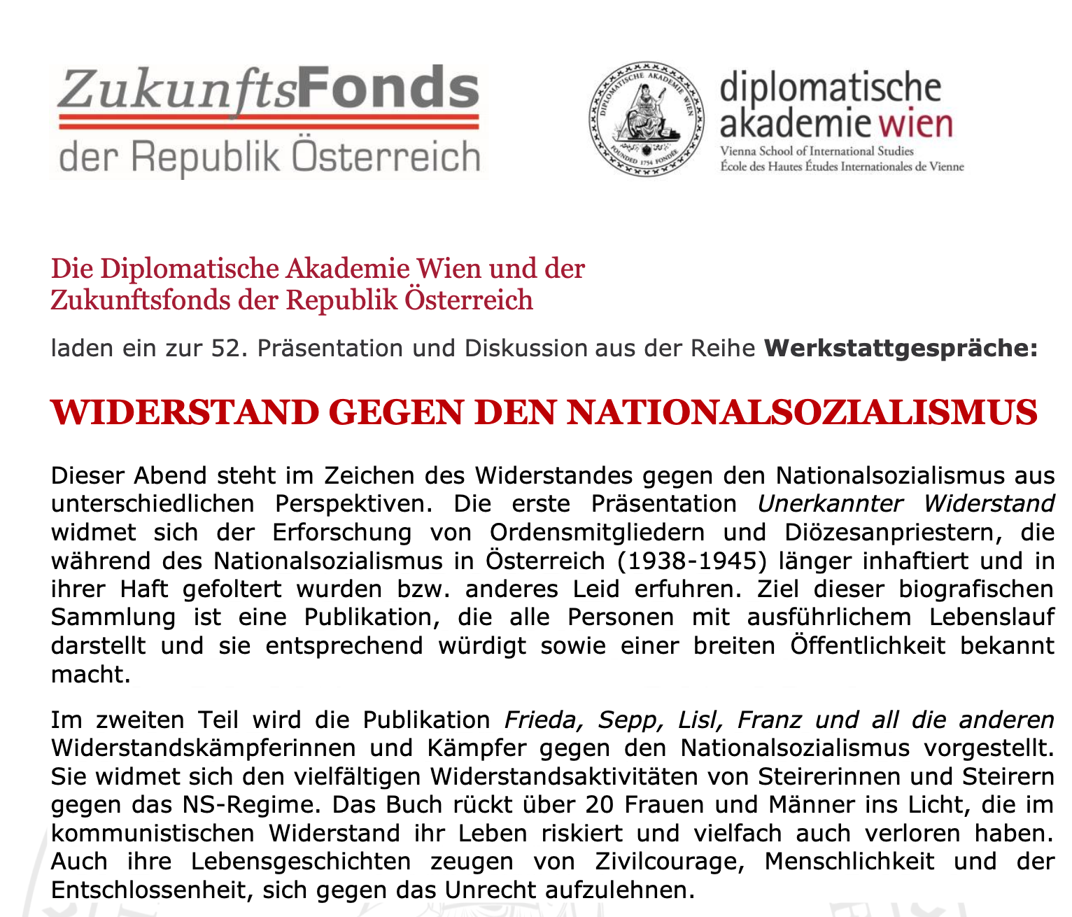 WIDERSTAND GEGEN DEN NATIONALSOZIALISMUS