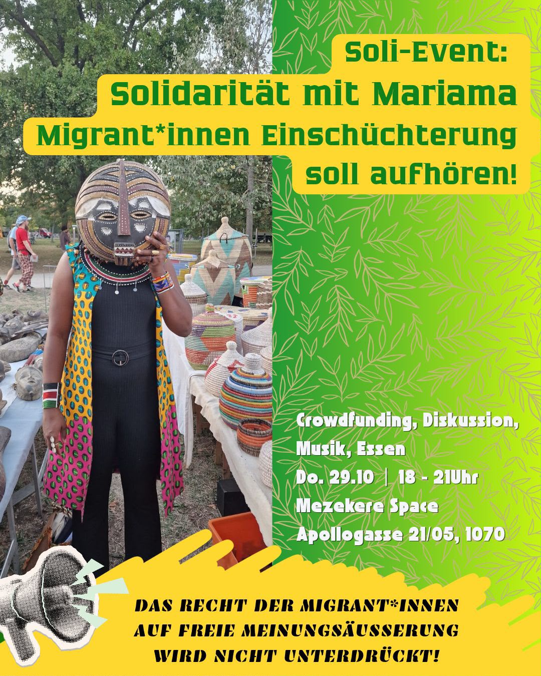 Solidarität mit Mariama. Migrant*innen Einschüchterung soll aufhören / Crowdfundig, Diskussion, Essen